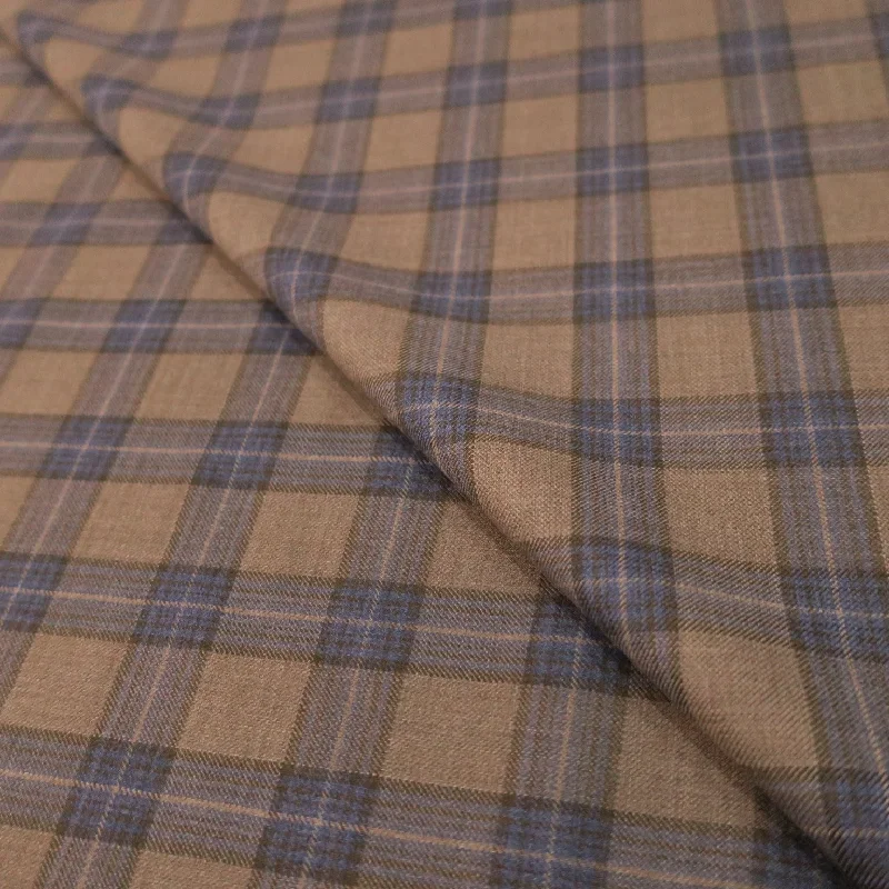 Major Savings Brown with Blue Accents Plaid Superfine Wool Loro Piana Fabric