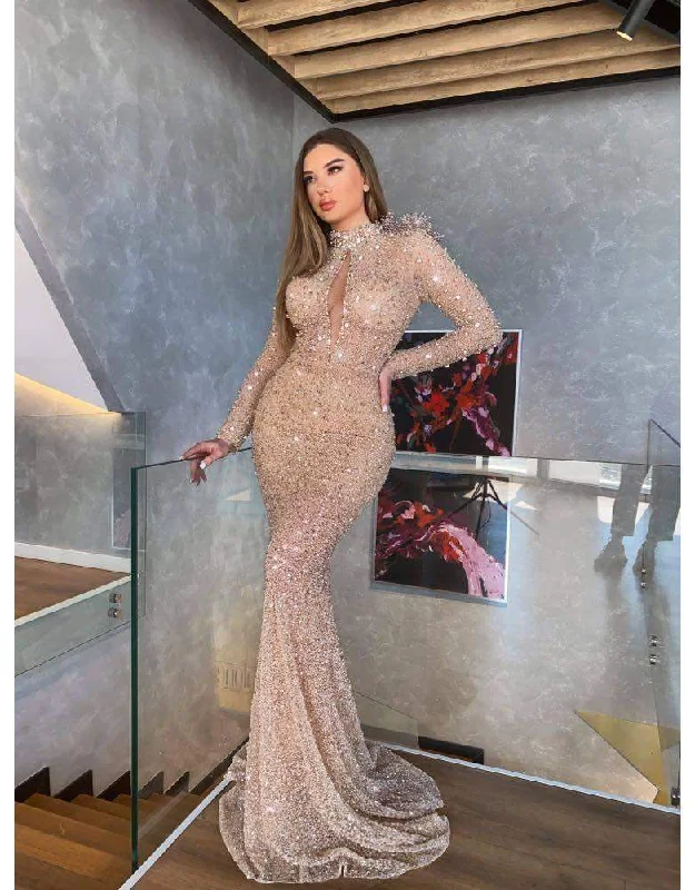 Time-Limited Offer Luxury Evening Dress Gold Beaded