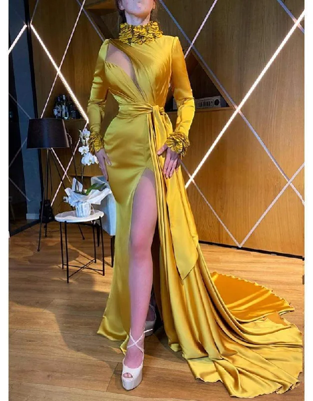 Massive Deals Luxury Mustard Evening Gown With High Slit