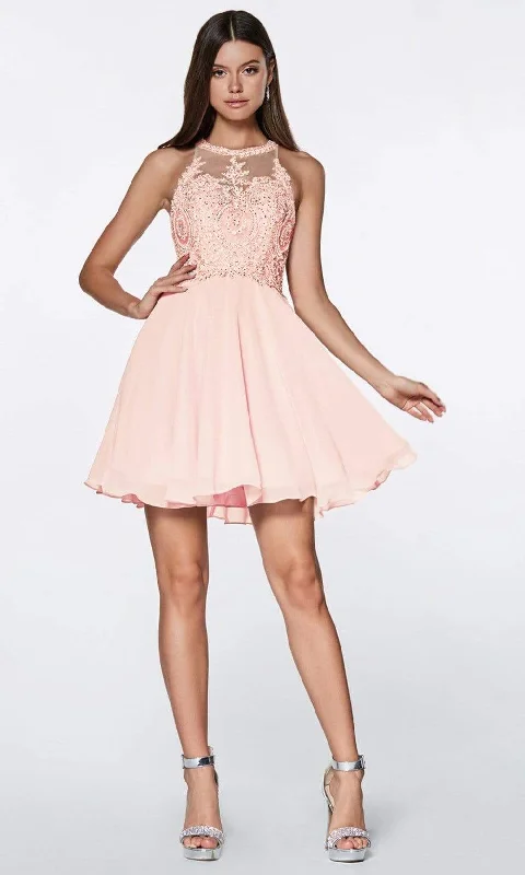 Buy Now Cinderella Divine - CD0141 Beaded Lace Halter Neck Chiffon Cocktail Dress - 1 pc Blush In Size XS and 1 pc Champagne In Size M Available Buy Now Cinderella Divine - CD0141 Beaded Lace Halter Neck Chiffon Cocktail Dress - 1 pc Blush In Size XS and 1 pc Champagne In Size M Available