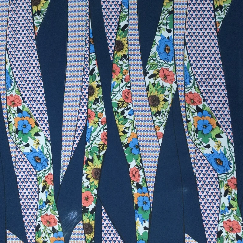 Closeout Sale Navy Floral and Geometric Charmeuse Polyester Fabric