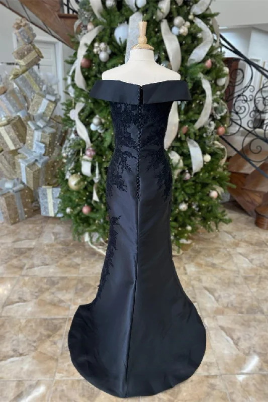 Today’s Deal Black Floral Appliques Off-Shoulder Mermaid Long Mother of Bride Dress with Slit Gowns Today’s Deal Black Floral Appliques Off-Shoulder Mermaid Long Mother of Bride Dress with Slit Gowns