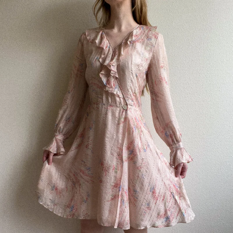 Stock Clearance Vintage Ruffled Wrap Dress With Abstract Print (M)