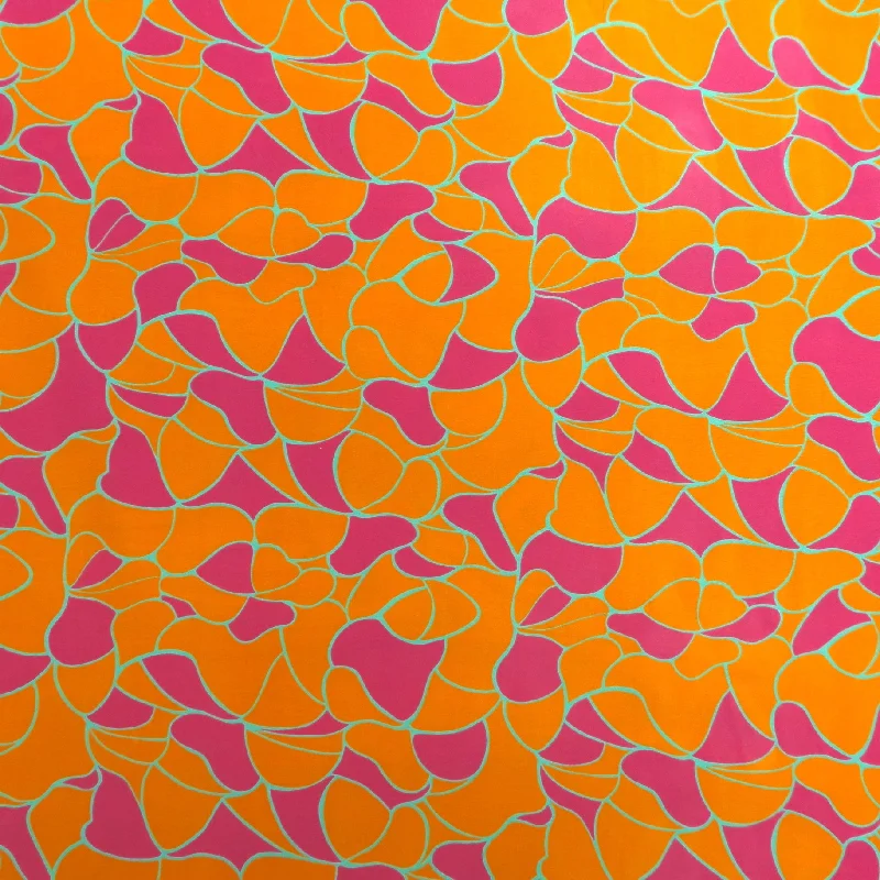 Blowout Sale Orange with Pink Abstract Polyester Georgette Gala Fabric