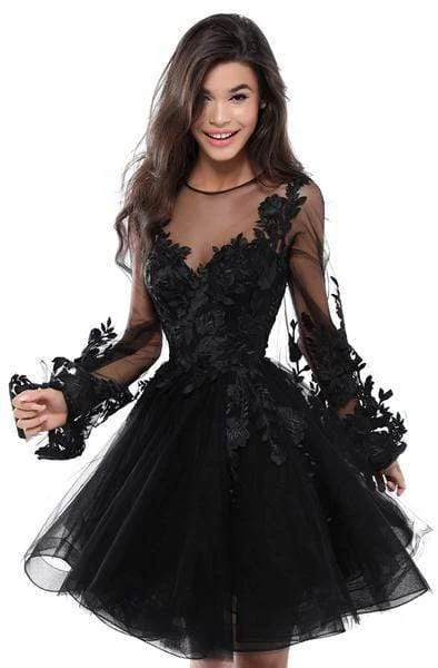 Extra Discounts Tarik Ediz - Sheer Long Sleeve Floral Lace A-line Dress 50414