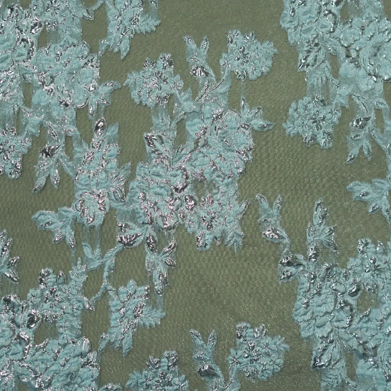 Final Markdown Silver Background with Light Grey Metallic Textured Embroidered Organza Fabric