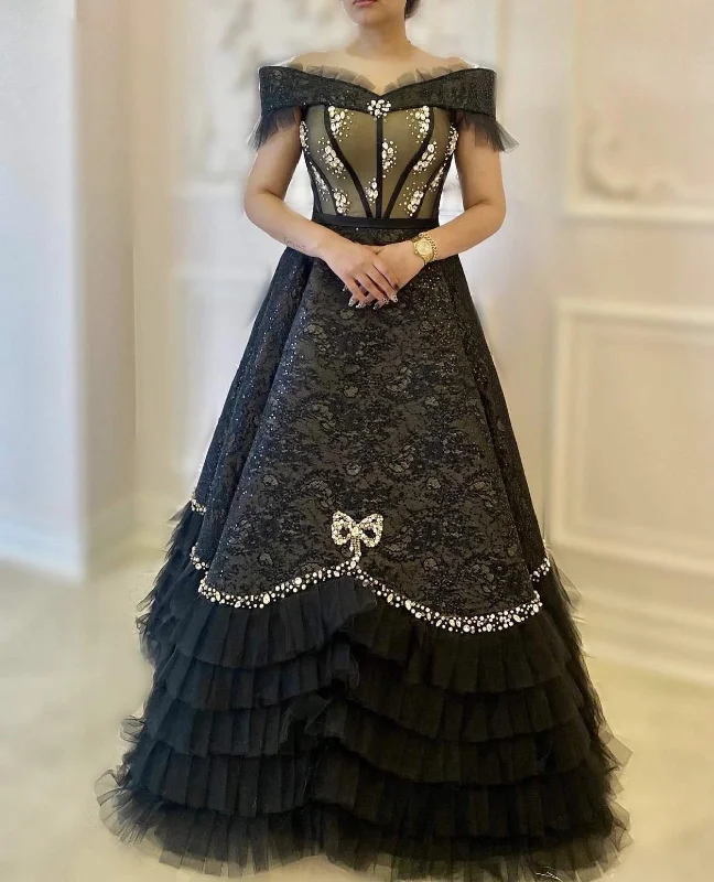 Crazy Savings Black Evening Dress Flowers