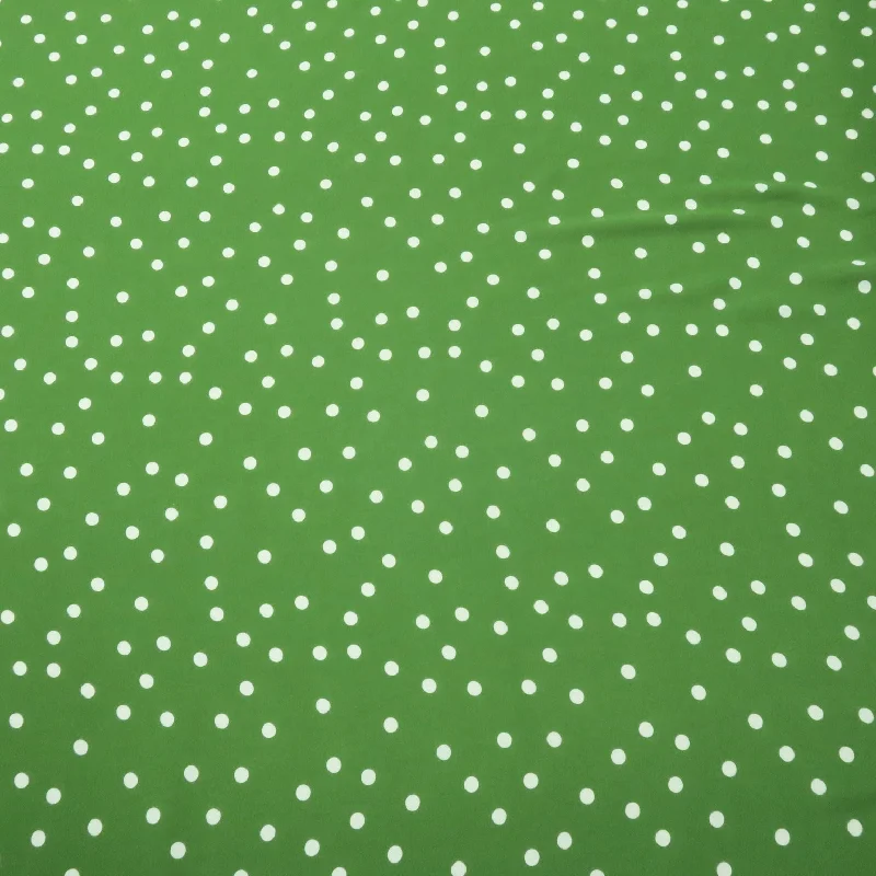 Buy More, Save More Small White Polka Dots on Moss Green Background Printed Crepe Fabric