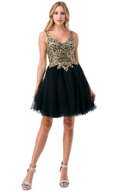 Sale Event Aspeed Design S2757J - Beaded Appliqued V-Neck Cocktail Dress