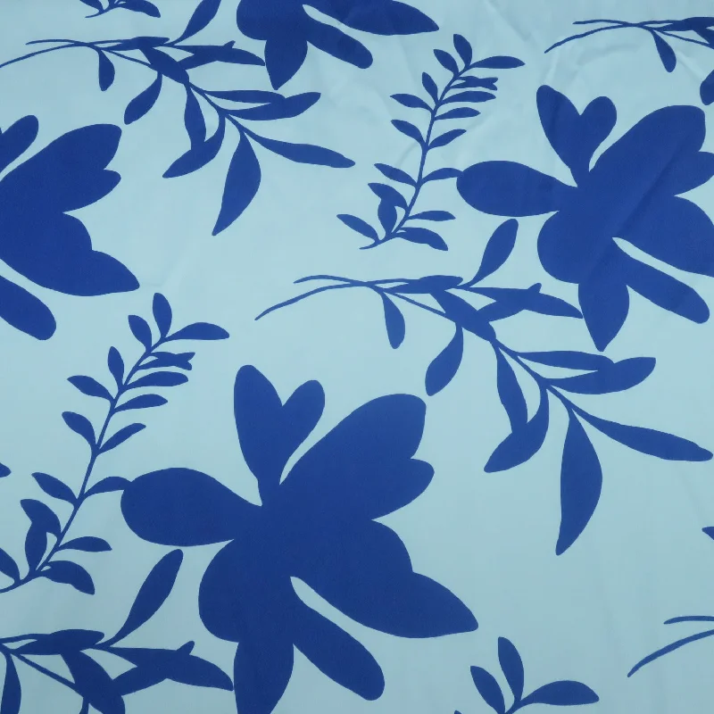 Members Only Florals on a Light Blue Background Printed Polyester Mikado Fabric