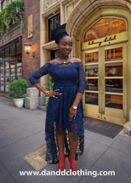 Lowest Price Dark Blue Evening Dress From Lace