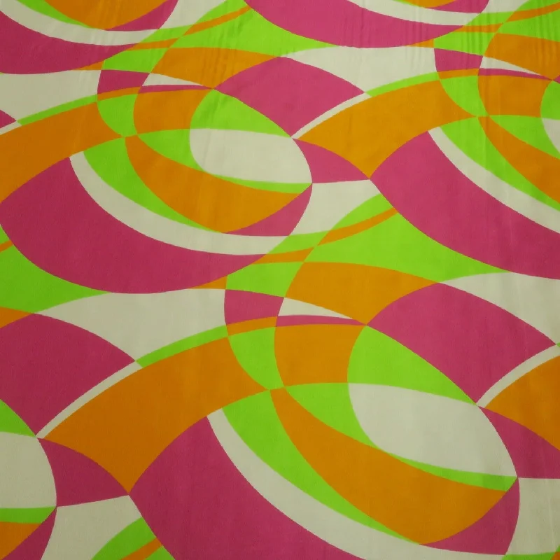 Stock Up and Save Green Orange and Ivory Tones Abstract Printed Silk Charmeuse Fabric