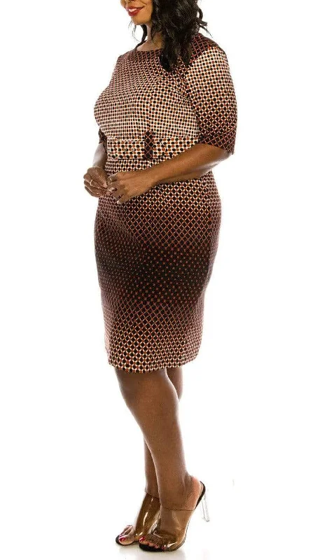 Members Only ILE Clothing - OTP259S1XL1 Polkadot Print Belted Sheath Dress