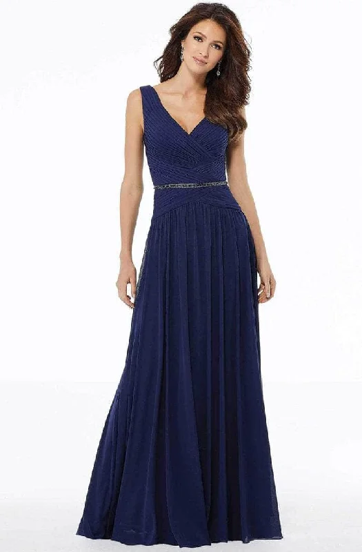 Massive Deals MGNY By Mori Lee - 72131SC Pleated Sleeveless V-neck Long Dress