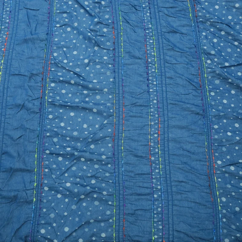 Can't Miss Indigo Blue with Polka Dots Embroidery Cotton Denim Fabric