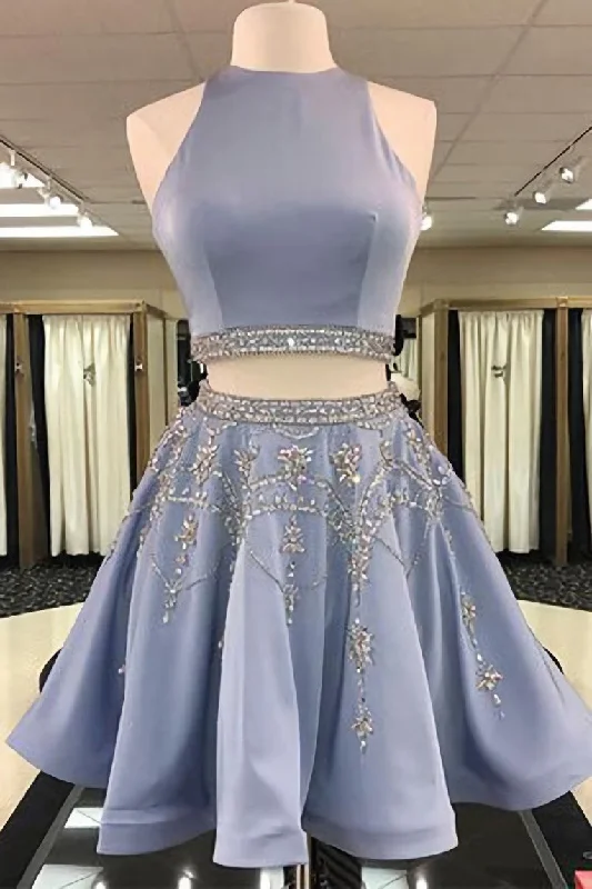 Holiday Sale Stylish Two Piece A Line Jewel Sleeveless Short With Beading Corset Prom Dresses outfit Holiday Sale Stylish Two Piece A Line Jewel Sleeveless Short With Beading Corset Prom Dresses outfit