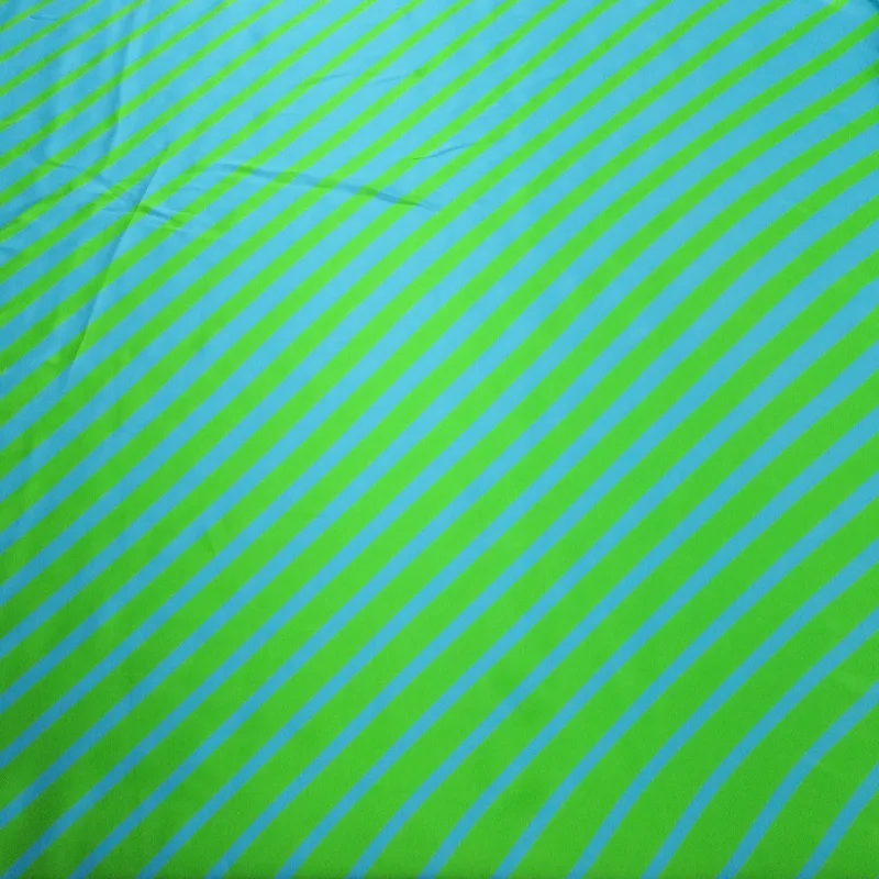 Deal Frenzy Neon Green Stripes on an Aqua Background Printed Silk Charmeuse Fabric