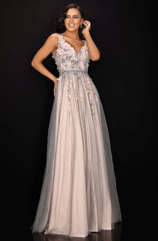 Deep Discounts Terani Couture - 2011P1207 Embellished Sleeveless Prom Dress - 1 pc Silver Blush In Size 12 Available
