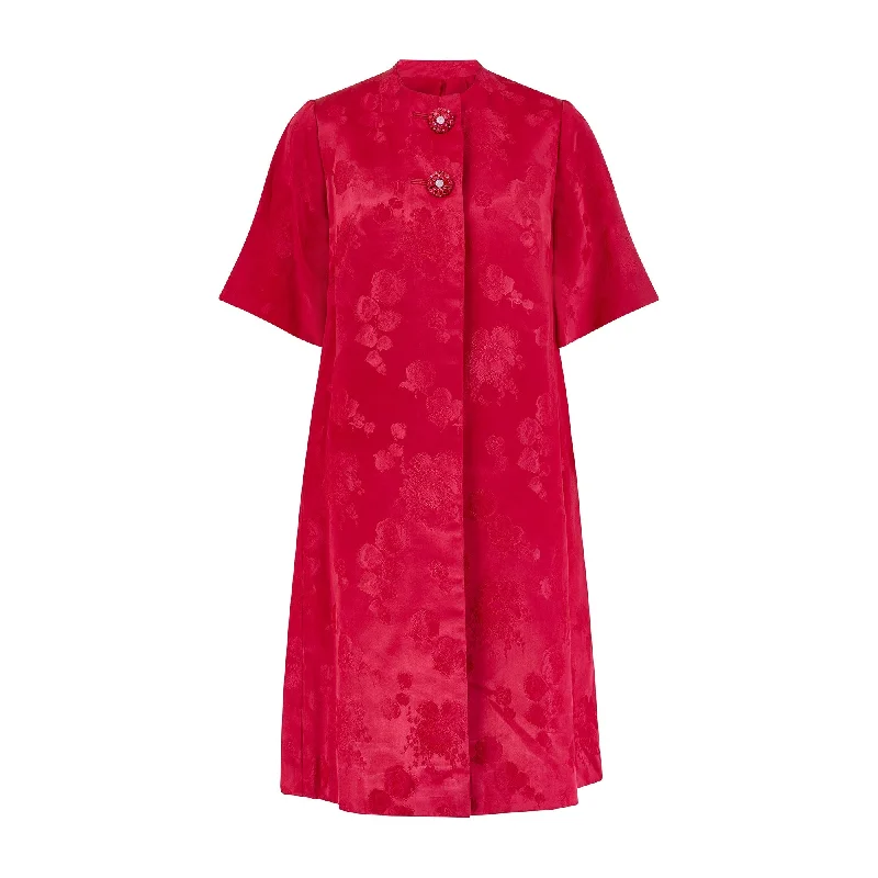 Markdown Madness 1950s Fuchsia Pink Jacquard Dress and Coat Ensemble