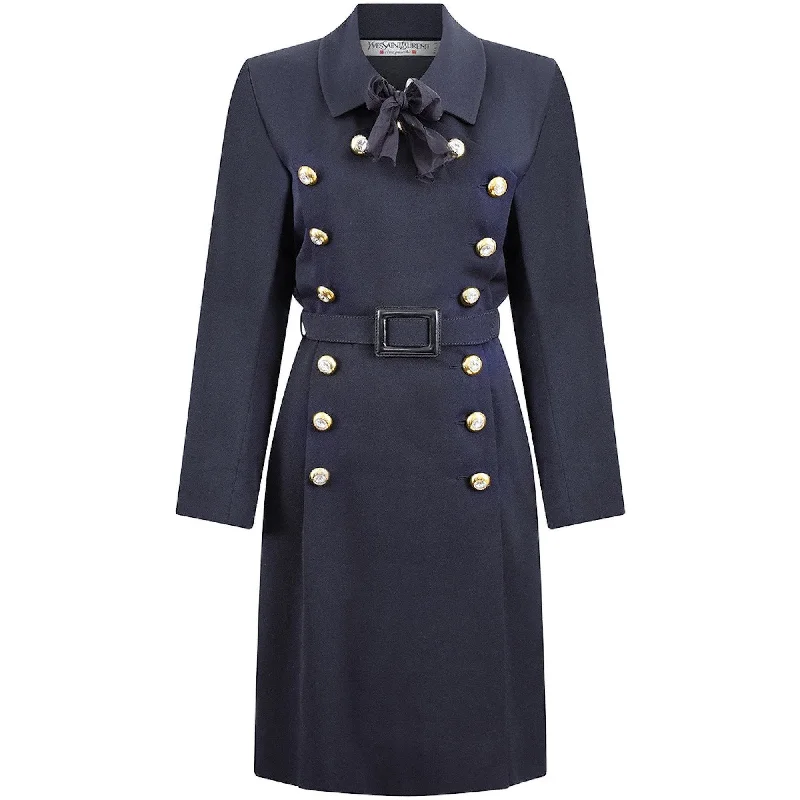 Special Promotion 1992 Runway Yves Saint Laurent Black Wool Dress with Crystal Buttons Special Promotion 1992 Runway Yves Saint Laurent Black Wool Dress with Crystal Buttons