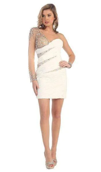 Fantastic Offers May Queen - MQ 1054 Ruched One Shoulder Sleeve Cocktail Dress