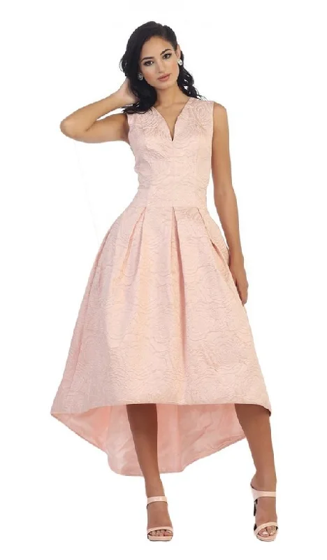Early Access May Queen - V-Neck Jacquard High Low Cocktail Dress RQ7449 - 2 pcs Blush In Size 10 Available Early Access May Queen - V-Neck Jacquard High Low Cocktail Dress RQ7449 - 2 pcs Blush In Size 10 Available