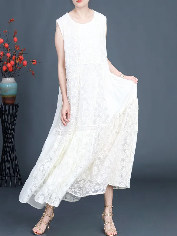 Closeout Sale Women Artsy Summer Lace Embroidery Dual-layer Vest Dress BN1029