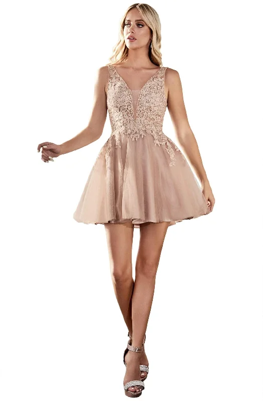 Discount Mania Cinderella Divine - Plunging Lace Applique A-Line Dress CD204