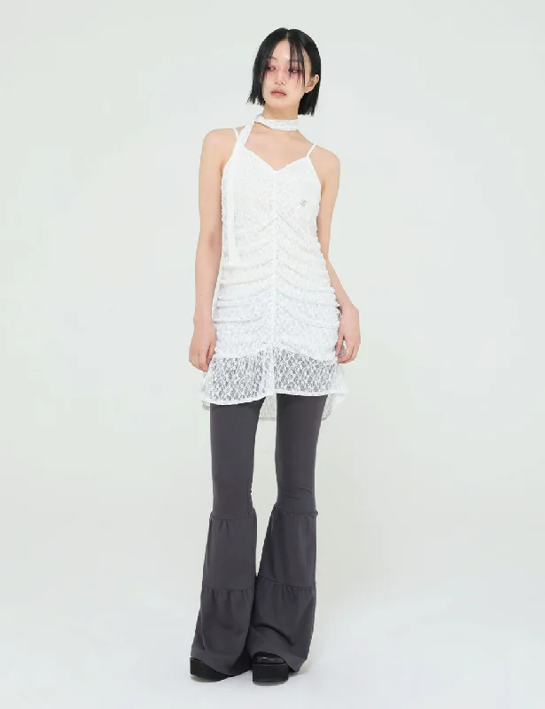 Quick Sale [UGLY SHADOW] SS 24 TIE SHIRRING LACE DRESS(WHITE)