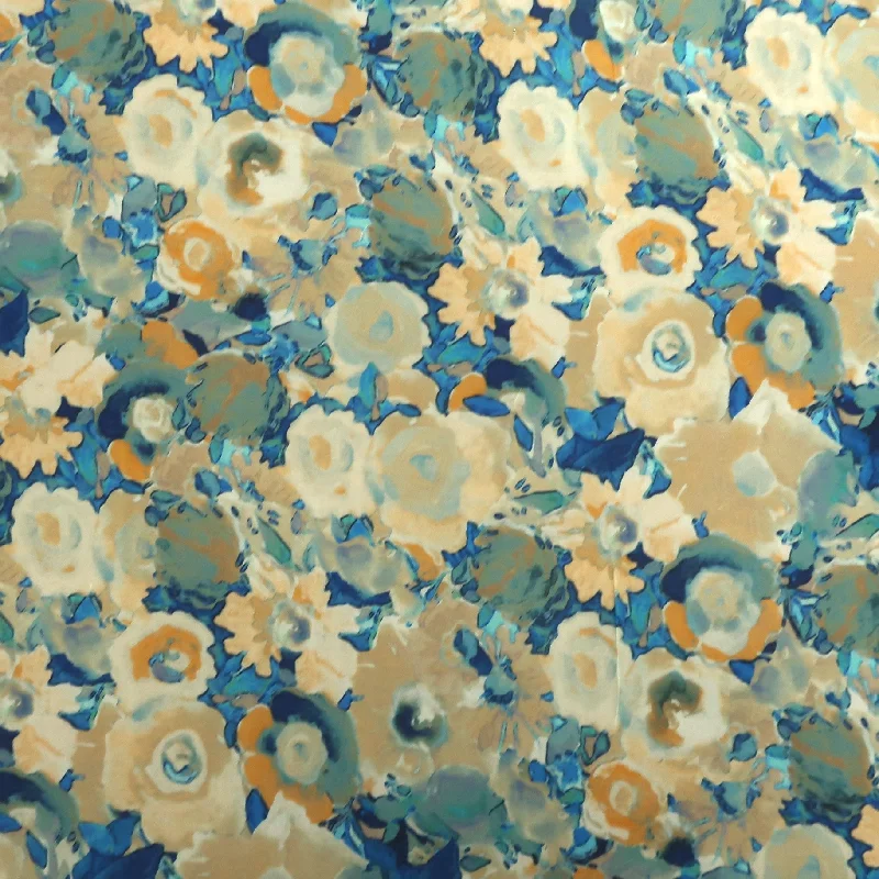 Overstock Sale Beige with Blue Floral Polyester Georgette Gala Fabric