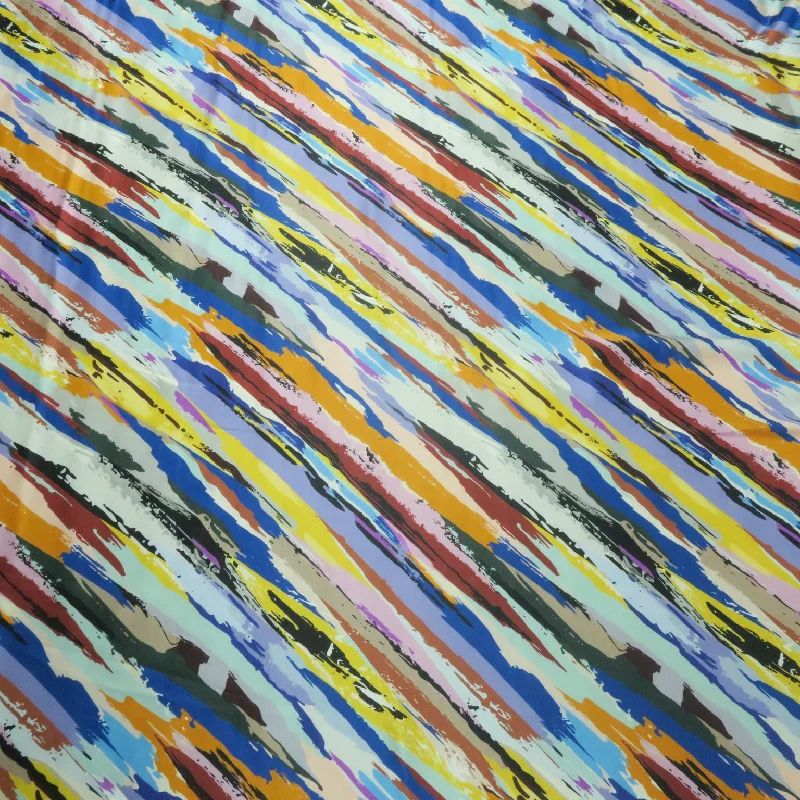 Weekend Flash Sale Painting Diagonal Brushes Multicolored Printed Silk Charmeuse Fabric Weekend Flash Sale Painting Diagonal Brushes Multicolored Printed Silk Charmeuse Fabric