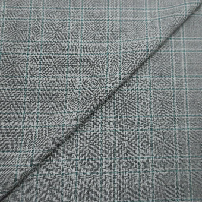 Discount Deals Gray and Teal Windowpane Texture Amadeus 365 Wool Dormeuil Fabric