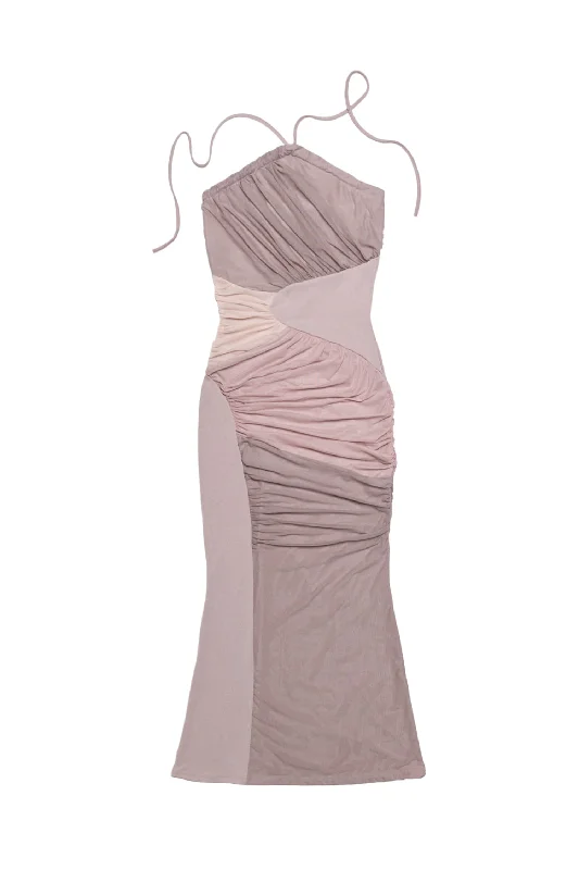 Friends and Family Sale [DARLING YOU ARE BAD] SS 24 SHIRRING HALTERNECK DRESS #NUDE