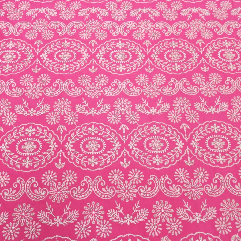 Final Markdown Hot Pink Floral with Eyelet Embroidered Cotton Lace