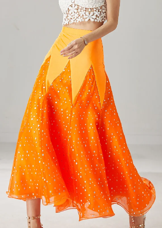 Special Offer French Orange Silm Fit Patchwork Zircon Tulle Skirts Spring YU1034