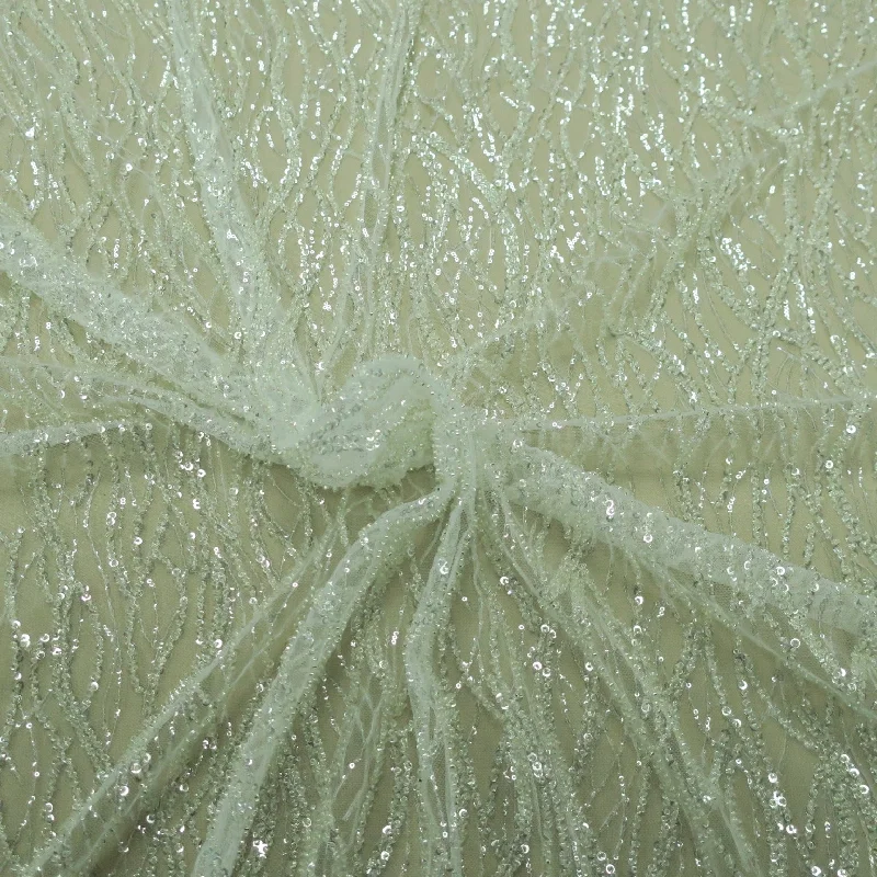 Reduced Prices White With Silver Sequins Embroidered Tulle Fabric