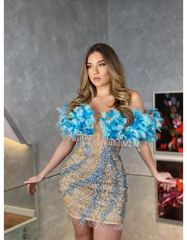 Extra Savings Luxury  Gold and Blue Evening Gown