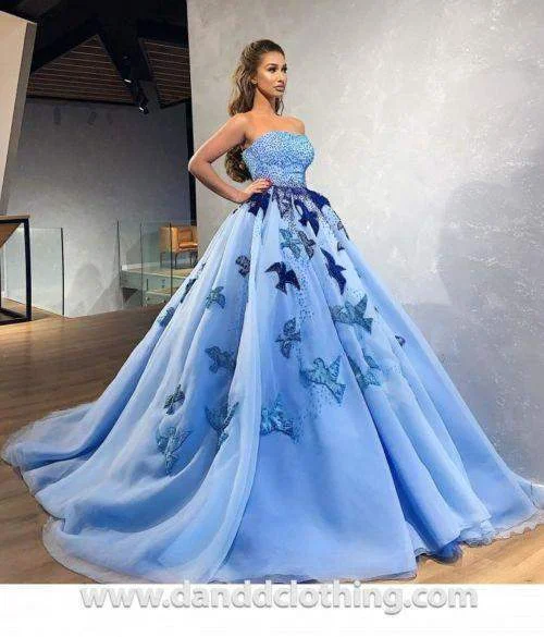 Low Prices Luxury Evening Gown Princess Blue with Birds