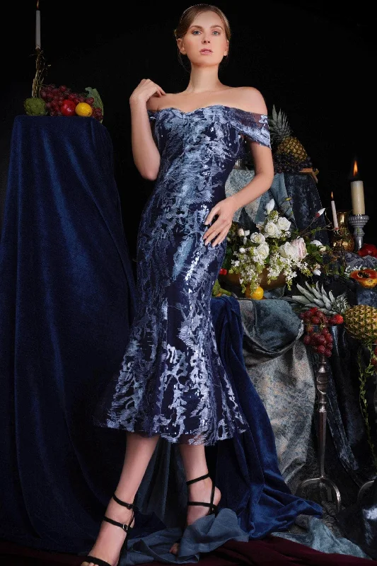 Massive Deals Janique - 62122 Tea Length Embroidered Lace Ombre Dress