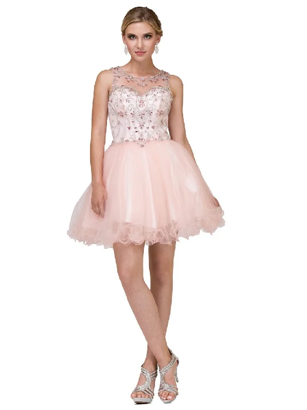 Discount Extravaganza Dancing Queen Bejeweled Illusion Bateau A-Line Dress 2022
