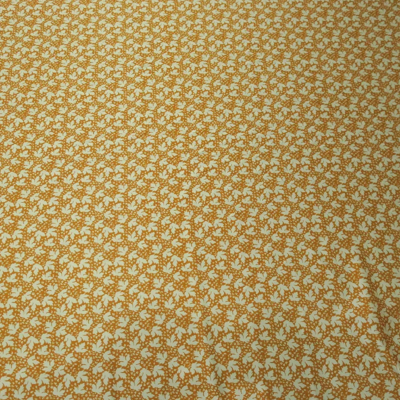 Price Meltdown Mustard Bronze with White Leaves Charmeuse Polyester Fabric