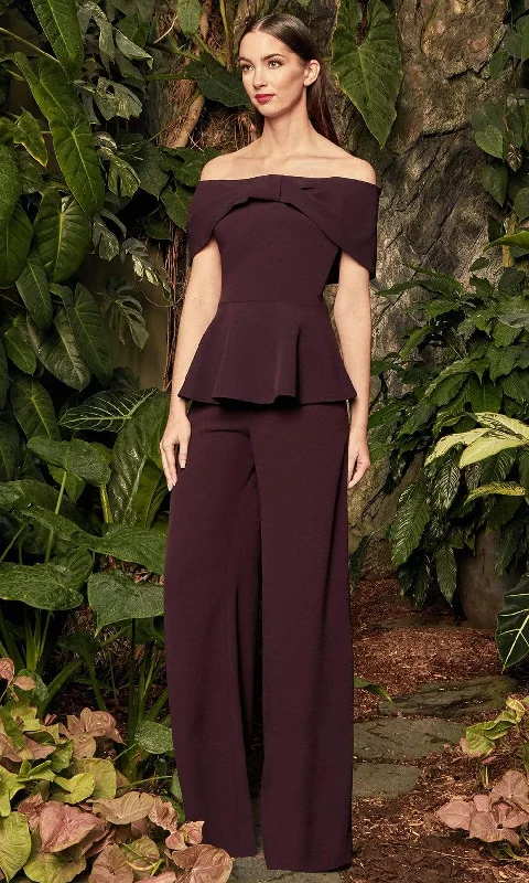 Sale Event Alexander by Daymor Bowed Off-Shoulder Pantsuit with Peplum 990B - 1 pc Aubergine In Size 8 Available Sale Event Alexander by Daymor Bowed Off-Shoulder Pantsuit with Peplum 990B - 1 pc Aubergine In Size 8 Available