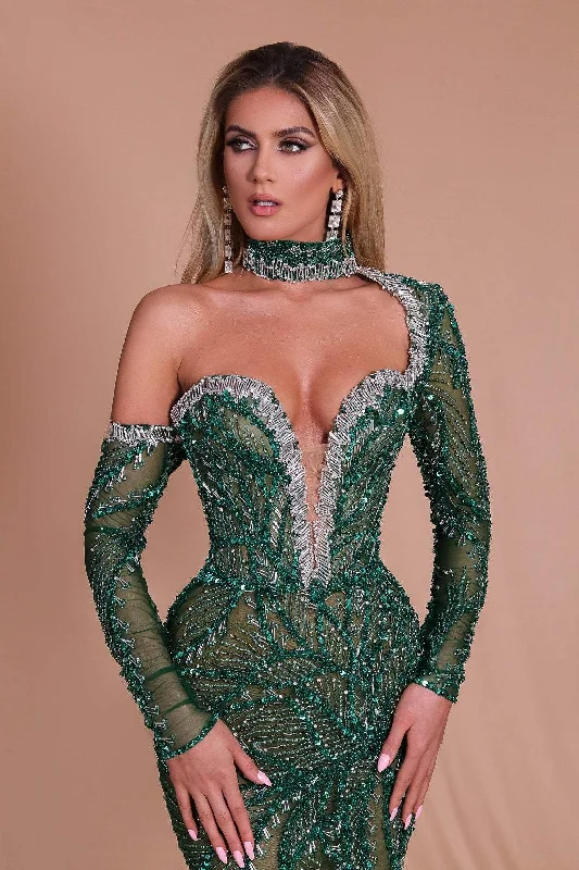 Massive Deals Bottle Green Evening Dress