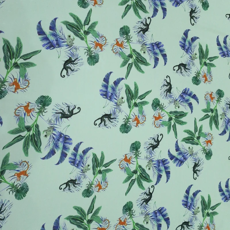 Sneak Peek Sale Light Green Background with Monkey and Leave Prints Polyester Fabric Sneak Peek Sale Light Green Background with Monkey and Leave Prints Polyester Fabric