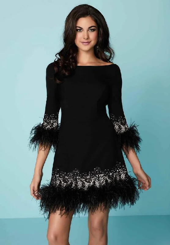 Overstock Tiffany Homecoming - Embellished Bateau Feathered Sheath Dress 27142 - 1 pc Black/Nude in Size 12 Available Overstock Tiffany Homecoming - Embellished Bateau Feathered Sheath Dress 27142 - 1 pc Black/Nude in Size 12 Available