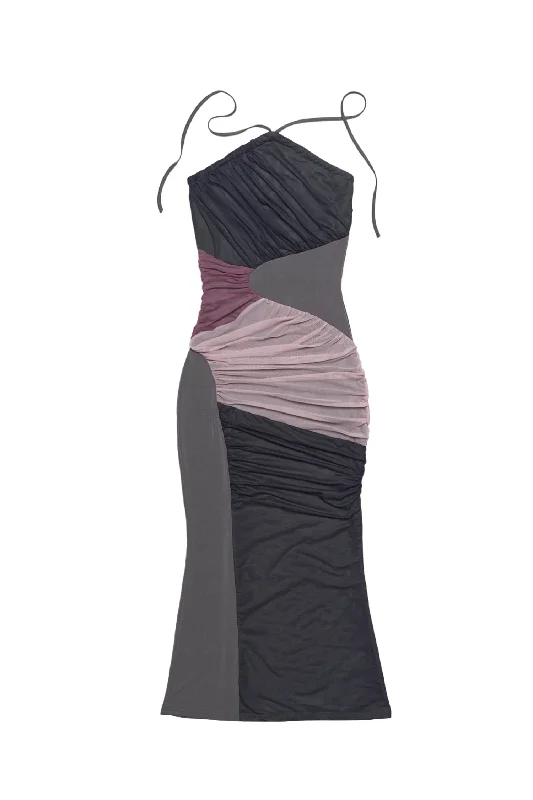 Anniversary Sale [DARLING YOU ARE BAD] SS 24 SHIRRING HALTERNECK DRESS #GRAY