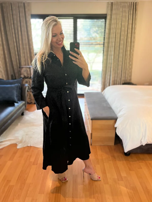 Deal Zone J-Lo Shirt Dress - Black Rayon Linen