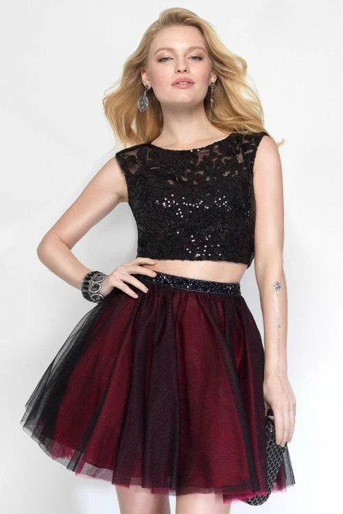 Overstock Alyce Paris - Sequined Two-Piece Short Dress 4447 - 1 pc Black-Burgundy in Size 10 Available