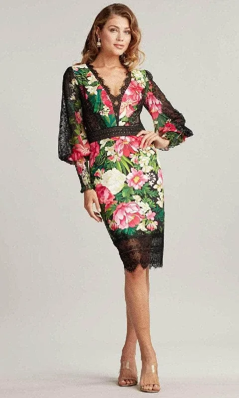 Super Sale Tadashi Shoji - Scalloped Lace V-Neck Cocktail Dress BTD21070M - 1 pc Black/Floral in Size 2 Available
