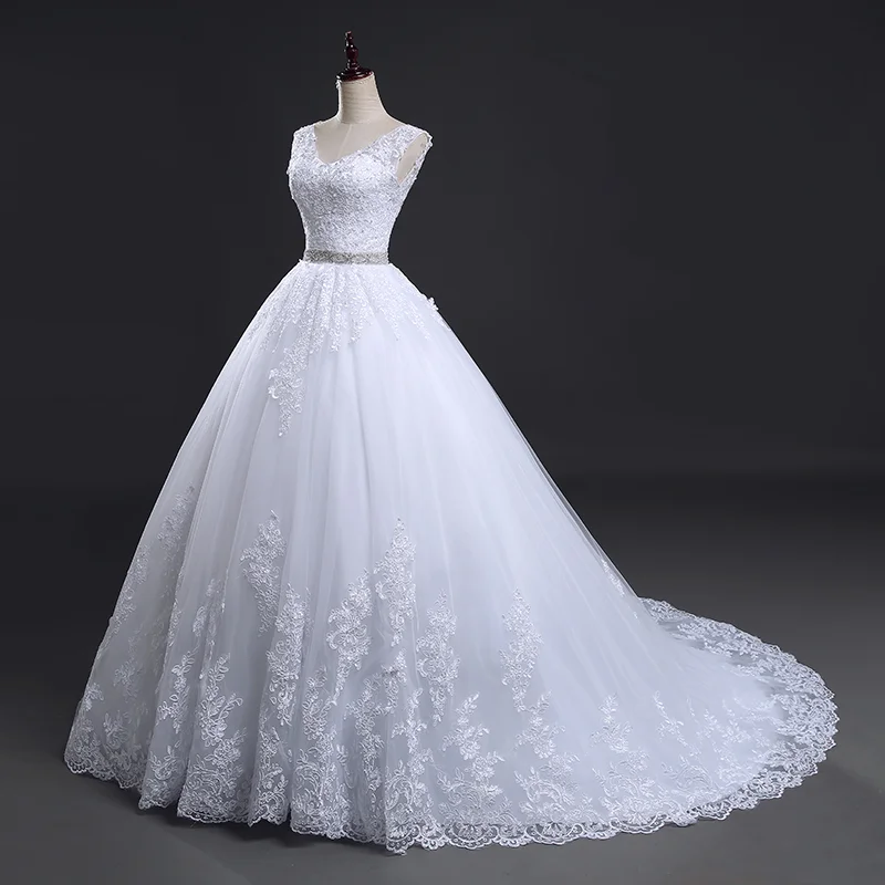 Price Smash Women's Backless Lace Wedding Dress With Long Train